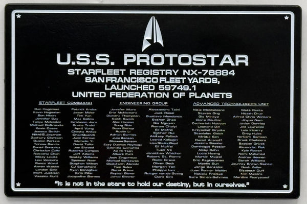 Star Trek DEDICATION PLAQUE #14 U.S.S. PROTOSTAR NX-76884