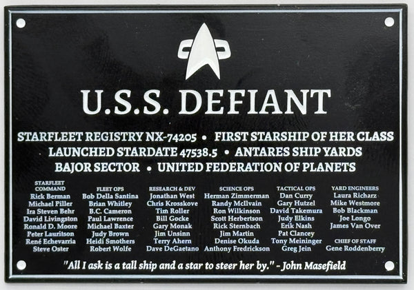 Star Trek DEDICATION PLAQUE #3 U.S.S. DEFIANT